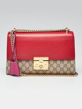 Gucci Red GG Supreme Coated Canvas Padlock Medium Shoulder Bag